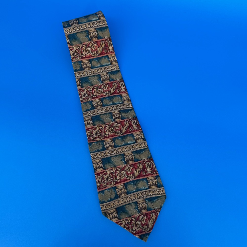 Metropolitan Museum of Art Mens Silk Tie Architectural Floral Teal Burgundy Gold